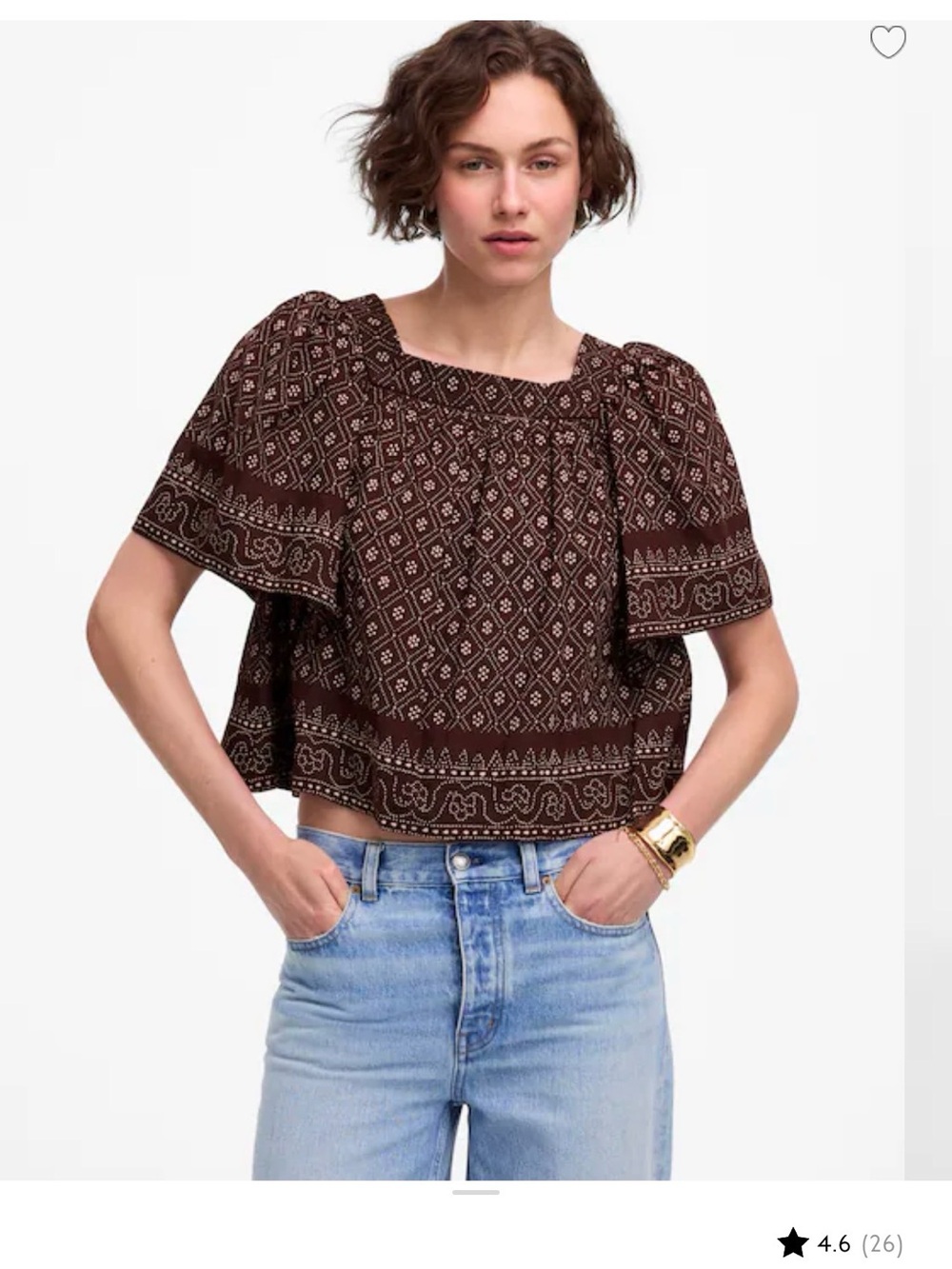 Madewell Brown Printed Short Flutter Sleeve Crop Top